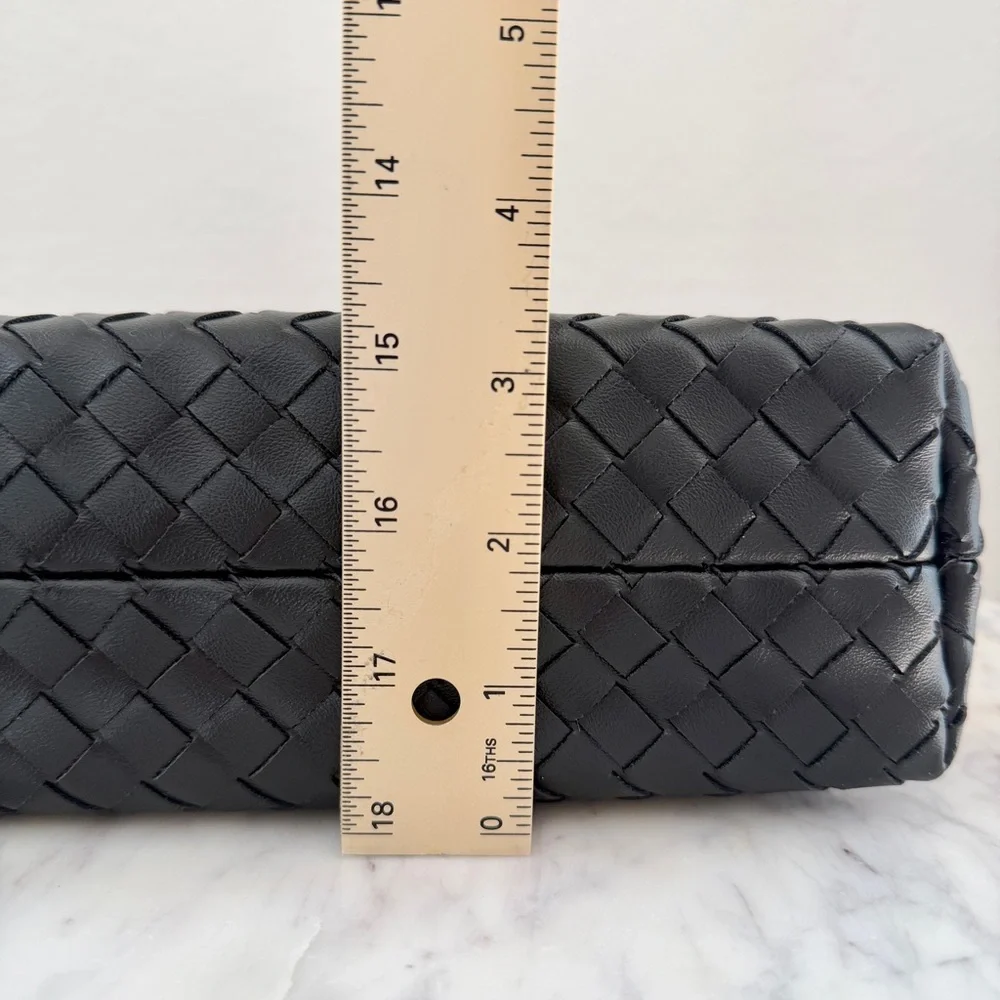 Brown Black Two-Tone Woven Leather Top Handle Crossbody Chain Strap Bag - Picture 12 of 14